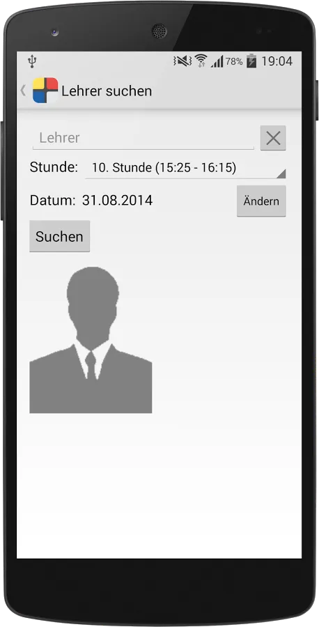 Lehrersuche der Android-Stundenplan-App mit Raum- und Klasseninformationen