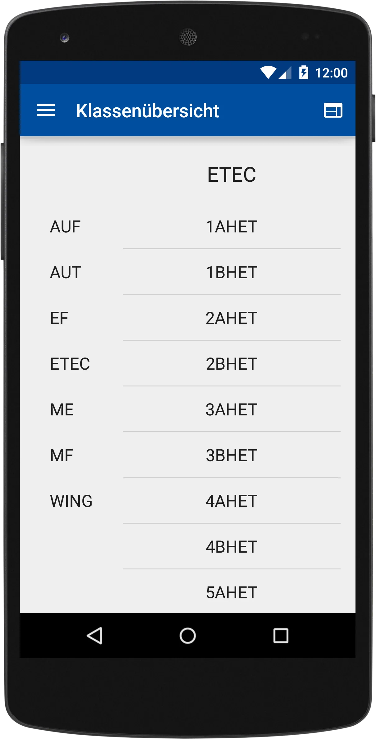 Klassenübersicht der Stundenplan-App nach der Umstellung auf Material Design